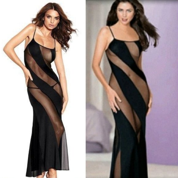 Fredericks Sexy Sheer Striped Black Lingerie Slip